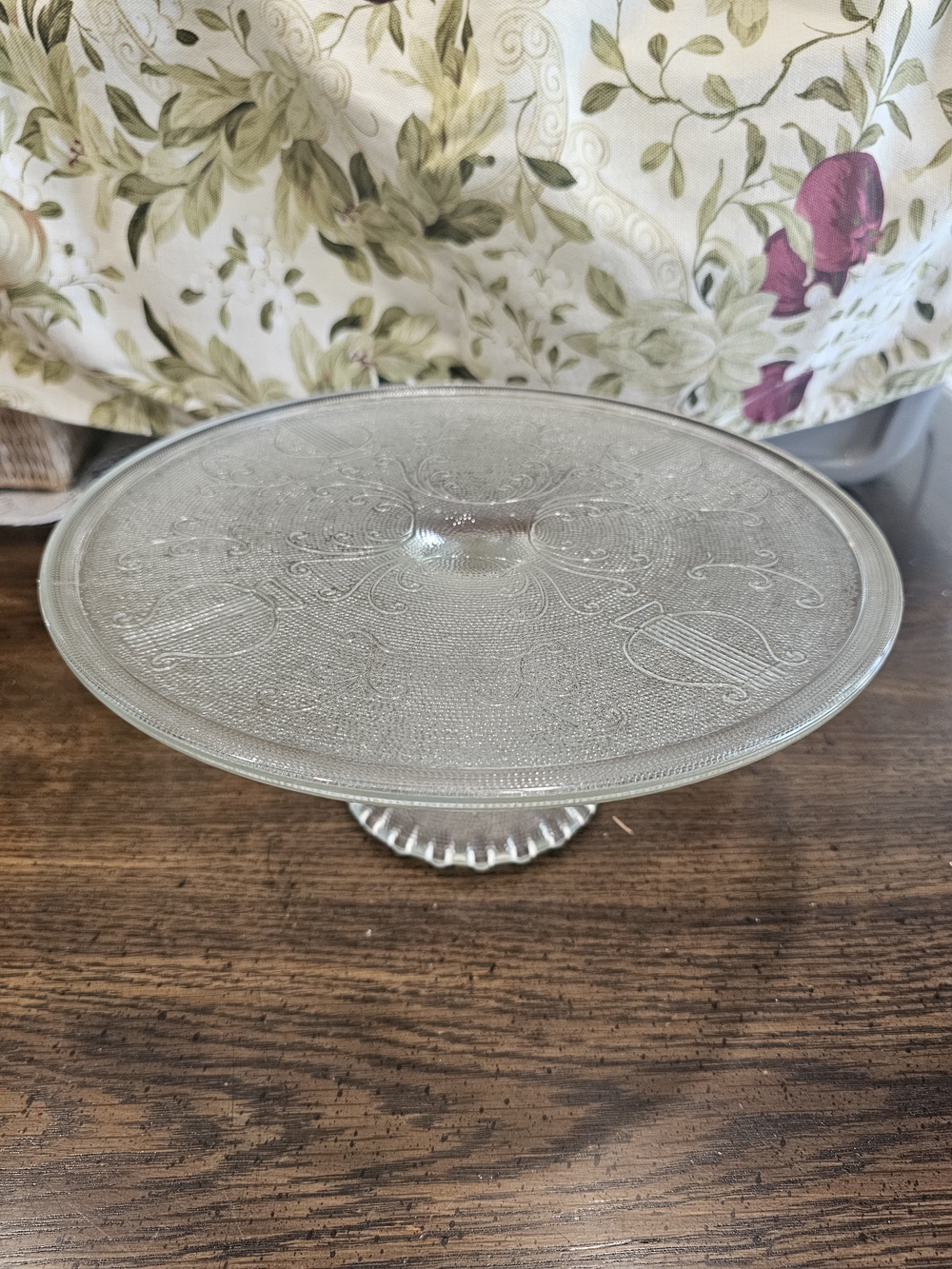 Vintage Jeannette Glass Harp Lyre Clear Pedestal Cake Stand 10" Pristine